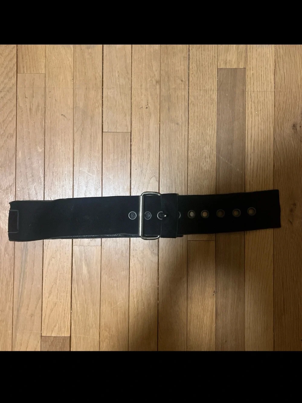 Leather Suede Grommet Belt Vintage 80’s Wide Buckle Punk Rock Womens Belt 40”